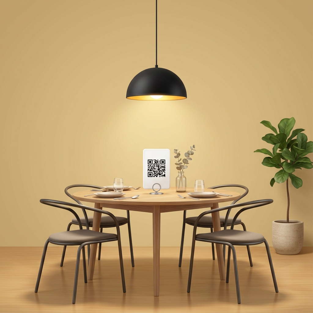 Cozy restaurant dining table with QRestro QR Code